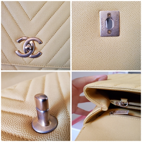 Chanel coco handle chevron yellow caviar gold hard ware small medium bag - Picture 8 of 11
